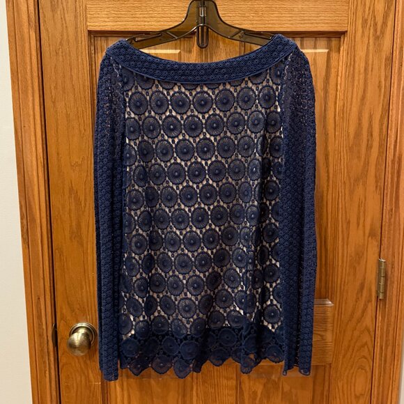 Tory Burch 'Janeen' Crochet Lace Tunic, Navy, Sz 12 - Picture 2 of 6